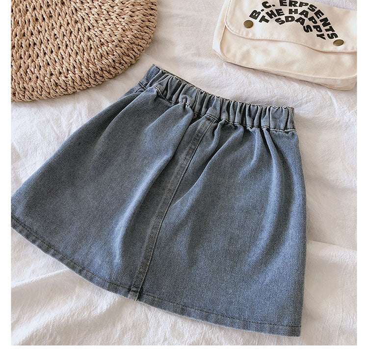 Girls' single row colorful buttoned handsome denim skirt