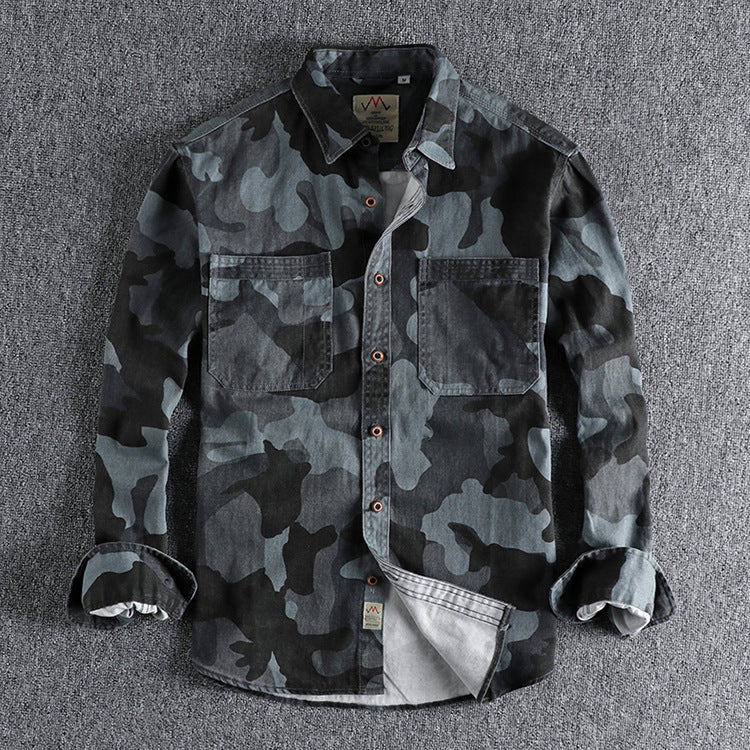 Washed Old Twill Woven Cotton Long-sleeved Shirt Men's Casual All-matching