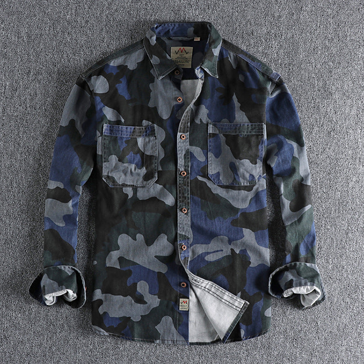 Washed Old Twill Woven Cotton Long-sleeved Shirt Men's Casual All-matching