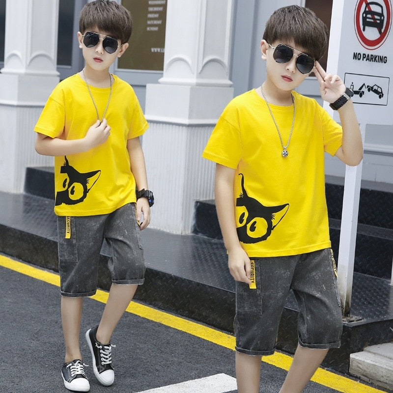 Sports Suit for Boys Clothes Sets Summer Cartoon Teenage Boy Clothing Set Kids Tracksuit Children Shorts