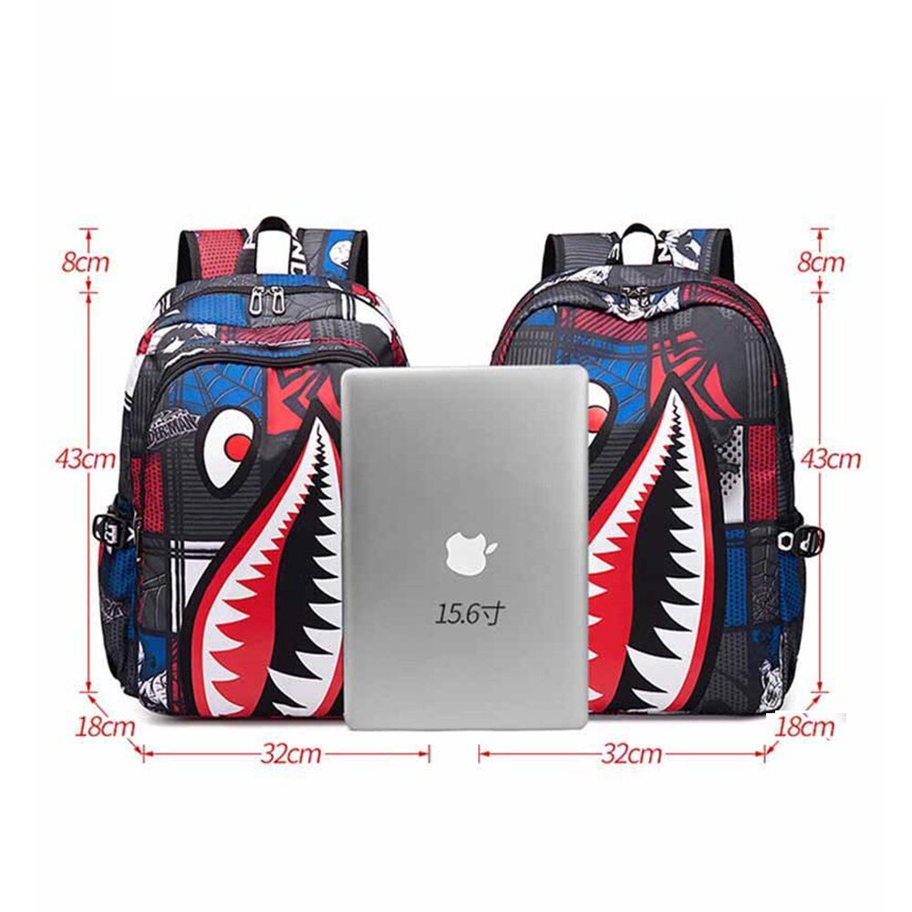 Anime backpack Elementary Bookbag Travel Rucksack Cartoon Shark Print Primary School Student Satchel Backpack