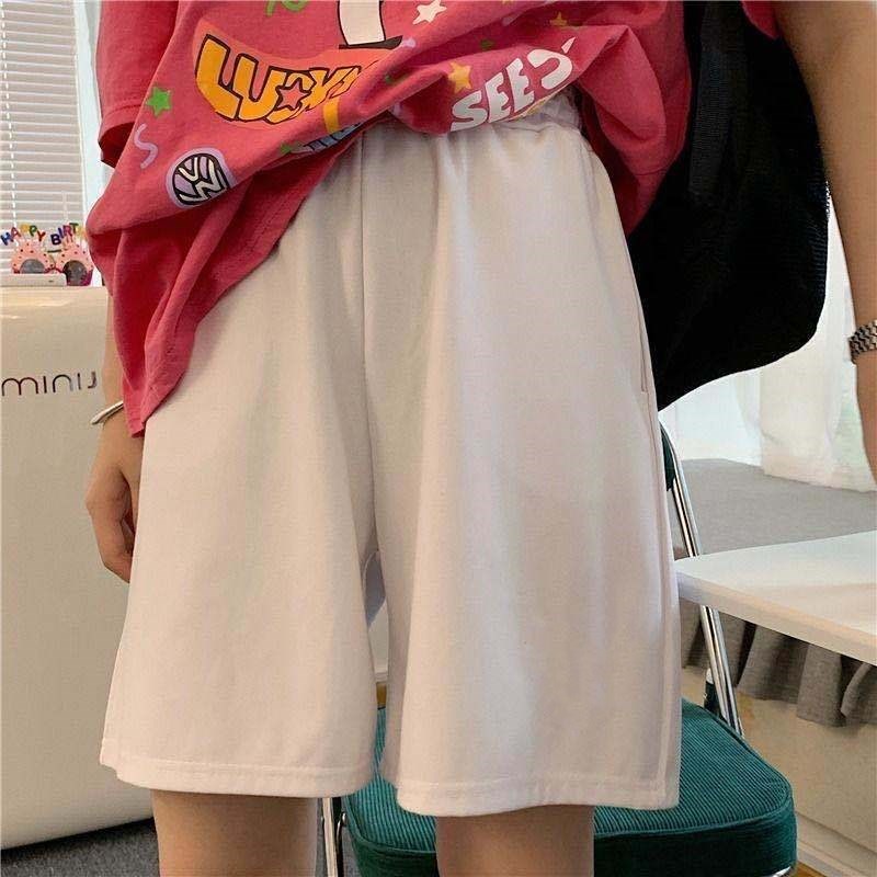 Summer Shorts Women Elasticity Lovely Girls Style Sweet Students Harajuku Simple Pure Gray Oversize Trousers Female