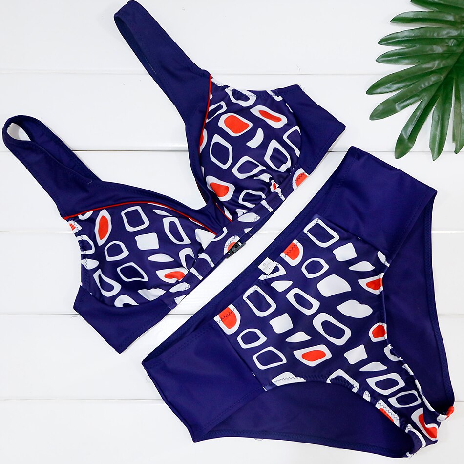 Vikionfly High Waist Bikini Women Swimsuit Printed Plus Size Swimwear Halter Top Highwaist Bathing Suit Swimming Suit XXL