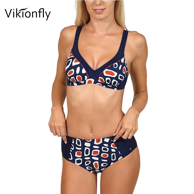 Vikionfly High Waist Bikini Women Swimsuit Printed Plus Size Swimwear Halter Top Highwaist Bathing Suit Swimming Suit XXL