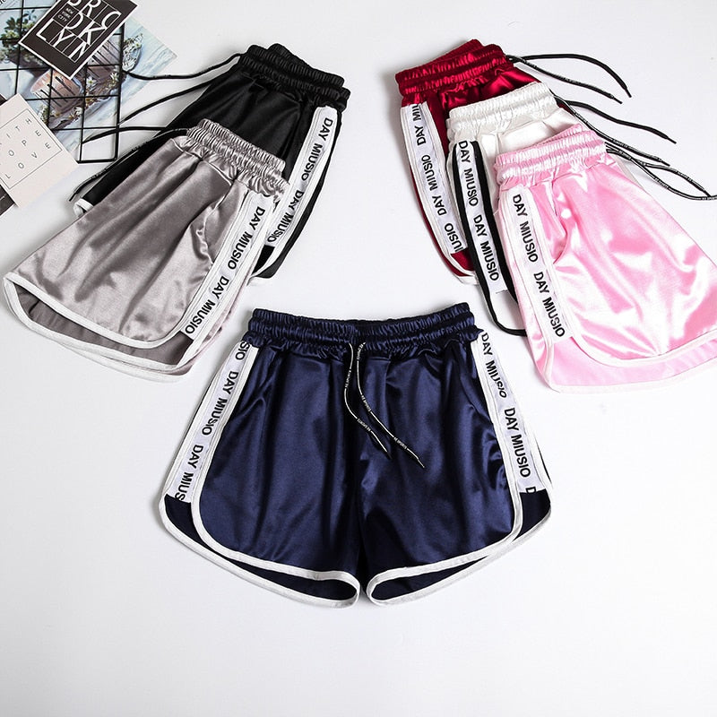 Jogger Letter Striped Sport Workout Shorts Ladies Lace Up Womens Elastic Waist Shorts Summer Patchwork Gym Athletic Loose Shorts