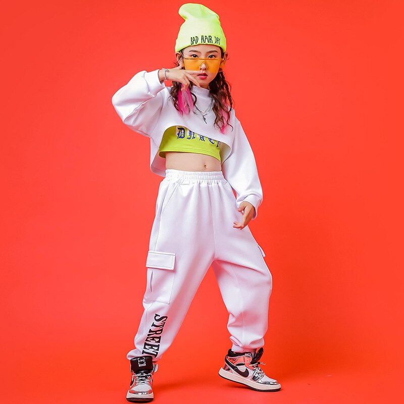 Kid Hip Hop Clothing Mock Neck Crop Top Long Sleeve Sweatshirt Jogger Sweat Pants for Girl Jazz Dance Costume Clothes Streetwear