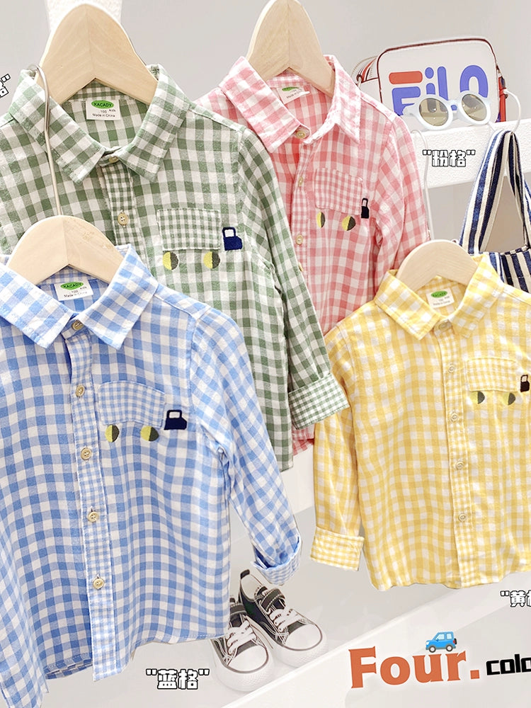 Plaid Children's Shirt Pure Cotton Baby Casual Top 2023 Spring and Autumn New Children's Clothing Boys Long sleeve Shirts