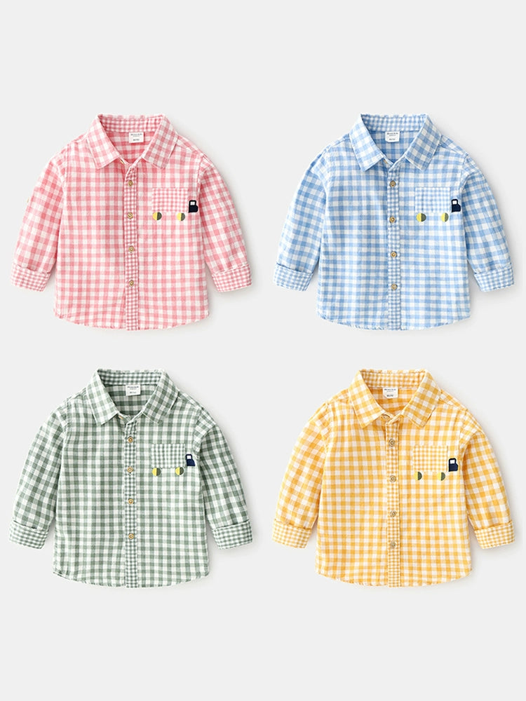 Plaid Children's Shirt Pure Cotton Baby Casual Top 2023 Spring and Autumn New Children's Clothing Boys Long sleeve Shirts