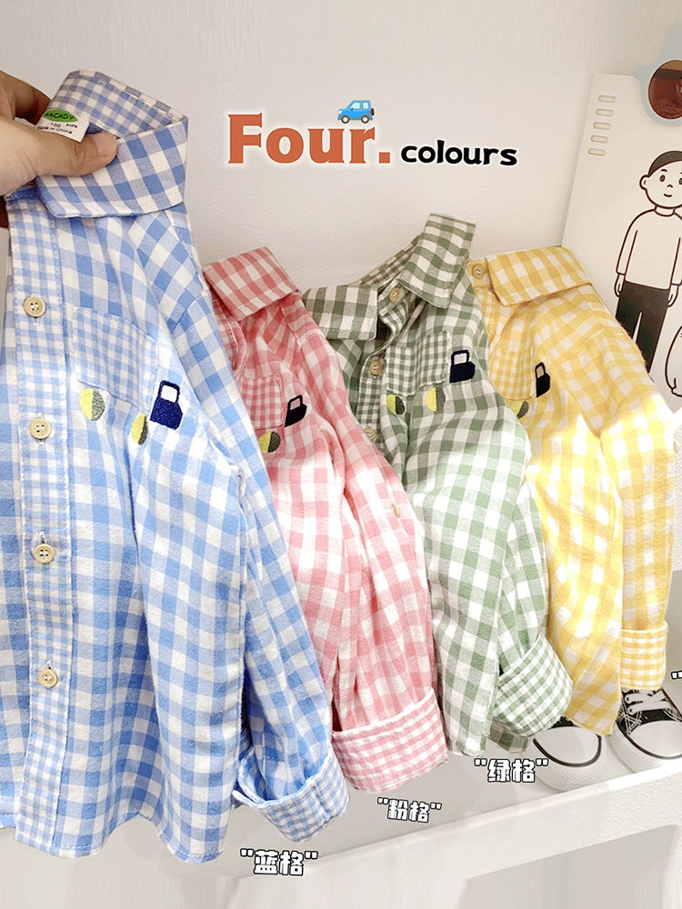 Plaid Children's Shirt Pure Cotton Baby Casual Top 2023 Spring and Autumn New Children's Clothing Boys Long sleeve Shirts