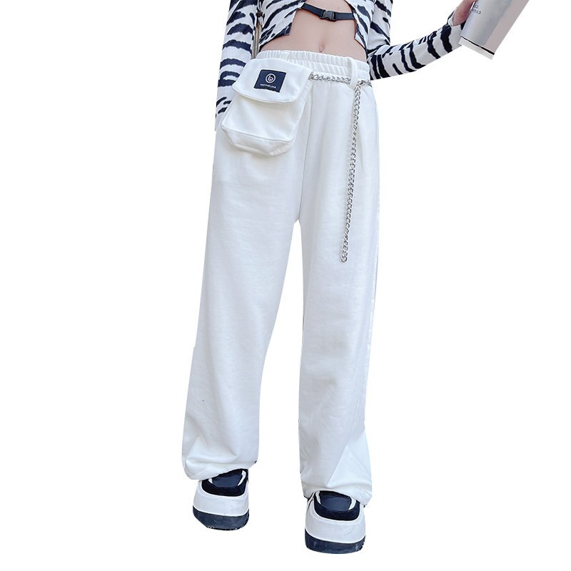 White Cargo Pants for Teenage Girls New Fashion Summer Streetwear Hip Hop Sweat Pants With Chain for Girls 6 8 10 12 14 Year Old