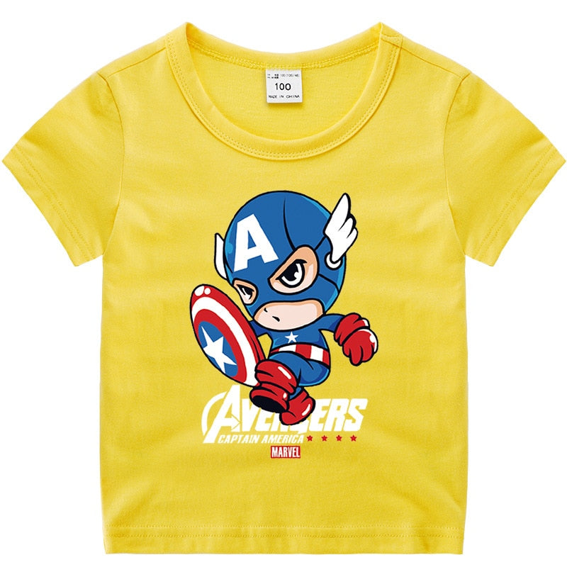 Disney Summer new children's clothing printing cartoon children's T-shirt Spiderman, Hulk, Iron Man, Groot, Captain America