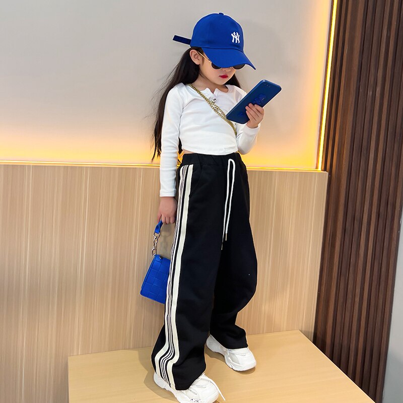 Spring Autumn Girls Pants Baby Trousers Kids Sweat Pants For Toddler Children Pants Fashion Striped Wide Leg 5-13Y