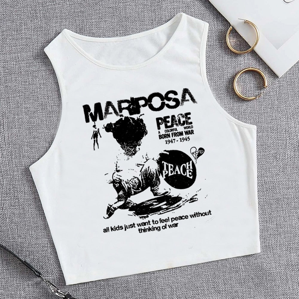 Print tank top crop top girl fairy grunge cute 90s hippie tee
