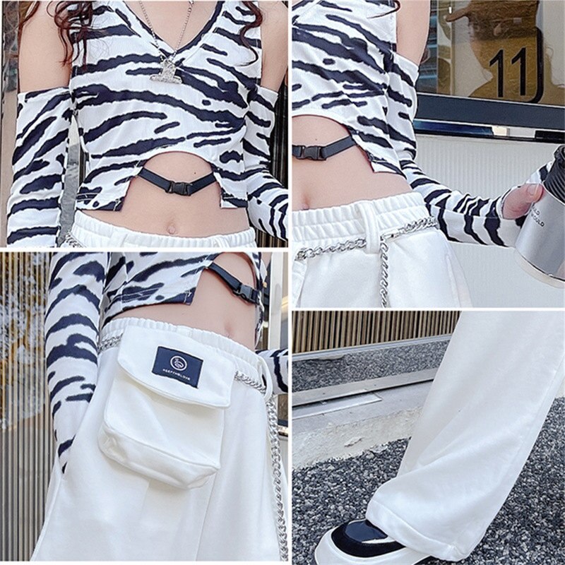White Cargo Pants for Teenage Girls New Fashion Summer Streetwear Hip Hop Sweat Pants With Chain for Girls 6 8 10 12 14 Year Old