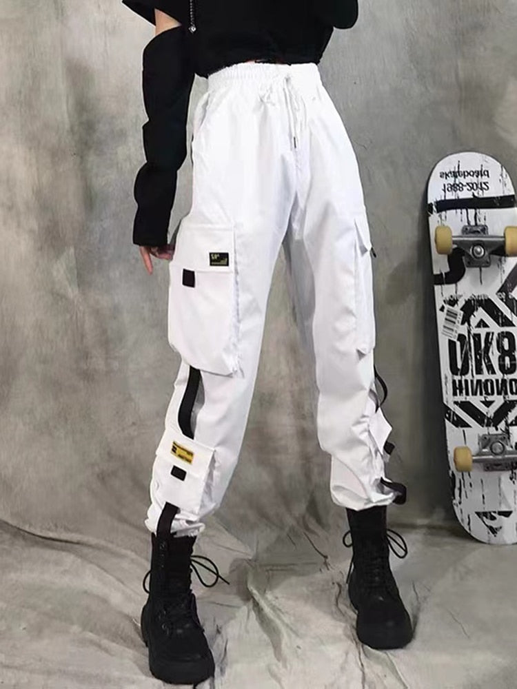Women Cargo Pants Harem Pants Fashion Punk Pockets Jogger Trousers With Chain Harajuku Elastics High Waist Streetwear