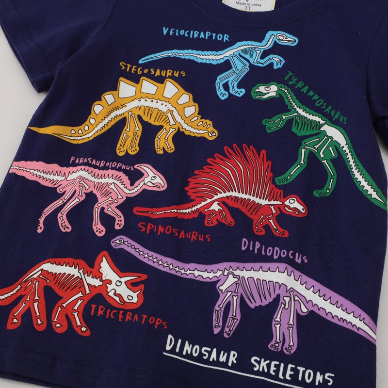 2023 Summer New Fashion Children Luminous Dinosaurs Shark Cartoon T-shirt Boys Shirt Jumper Top Kids Clothes