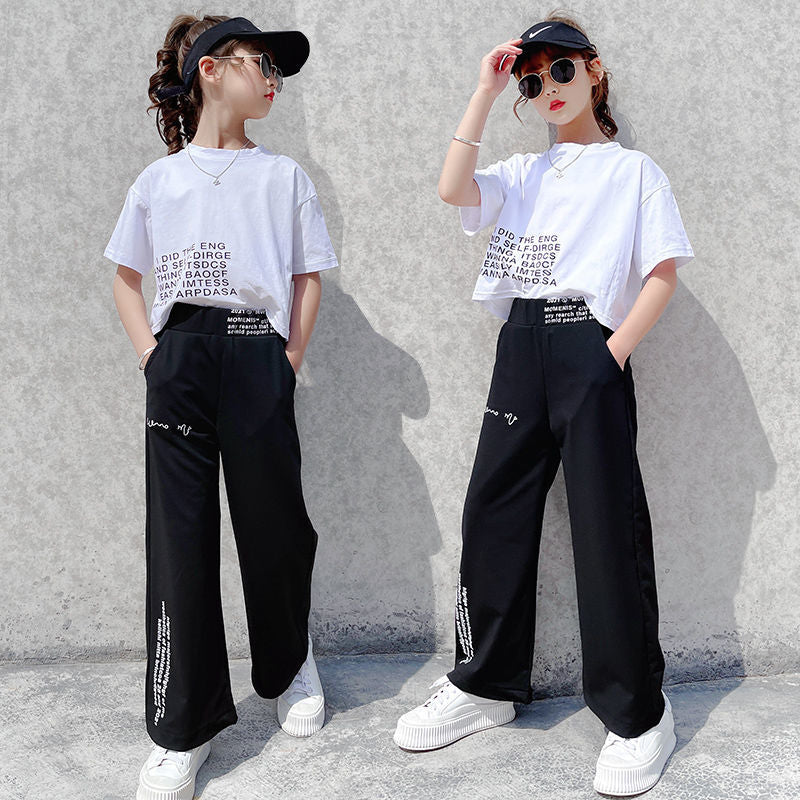 Summer Kids Teenager Track suit 5 6 7 8 9 10 11 12 13 14 Years Baby Girls Clothes Set Child Tops T Shirt + Sweat suit Pant