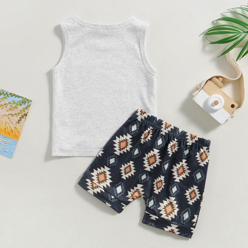 2pcs Summer Kids Baby Boys Clothing Sets 0-3Y Letter Print Sleeveless Tanks Tops+Graphic Print Drawstring Shorts Sport Outfits