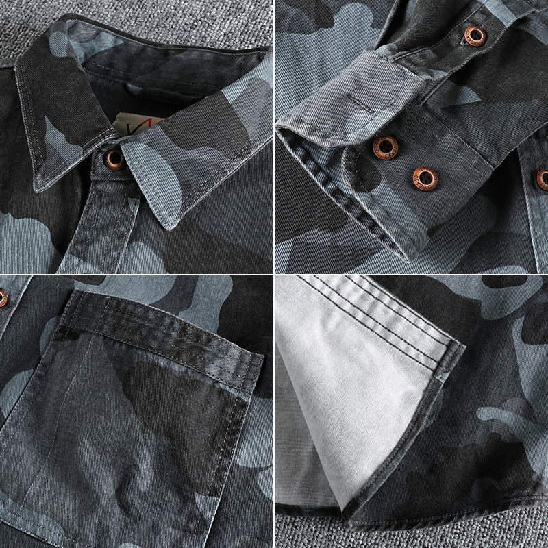 Washed Old Twill Woven Cotton Long-sleeved Shirt Men's Casual All-matching