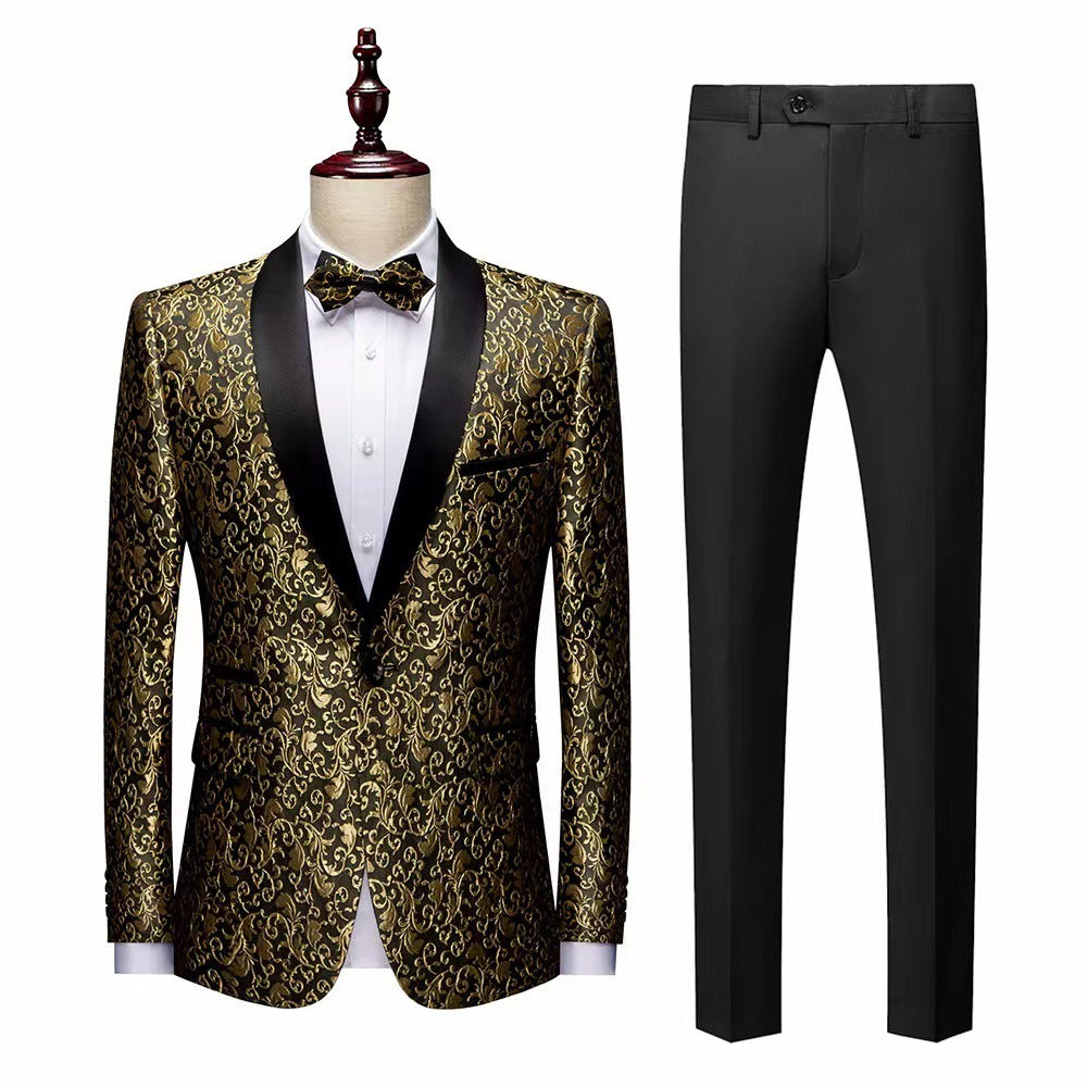 Men's Floral Suit Trousers Suit Slim-fit Banquet Stage Wear