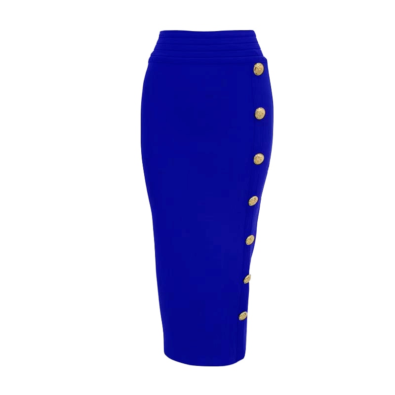 New Arrival Women Button Black Blue Red Bodycon Bandage Skirt Designer High Waist High Street Party Club Pencil Skirt 75cm