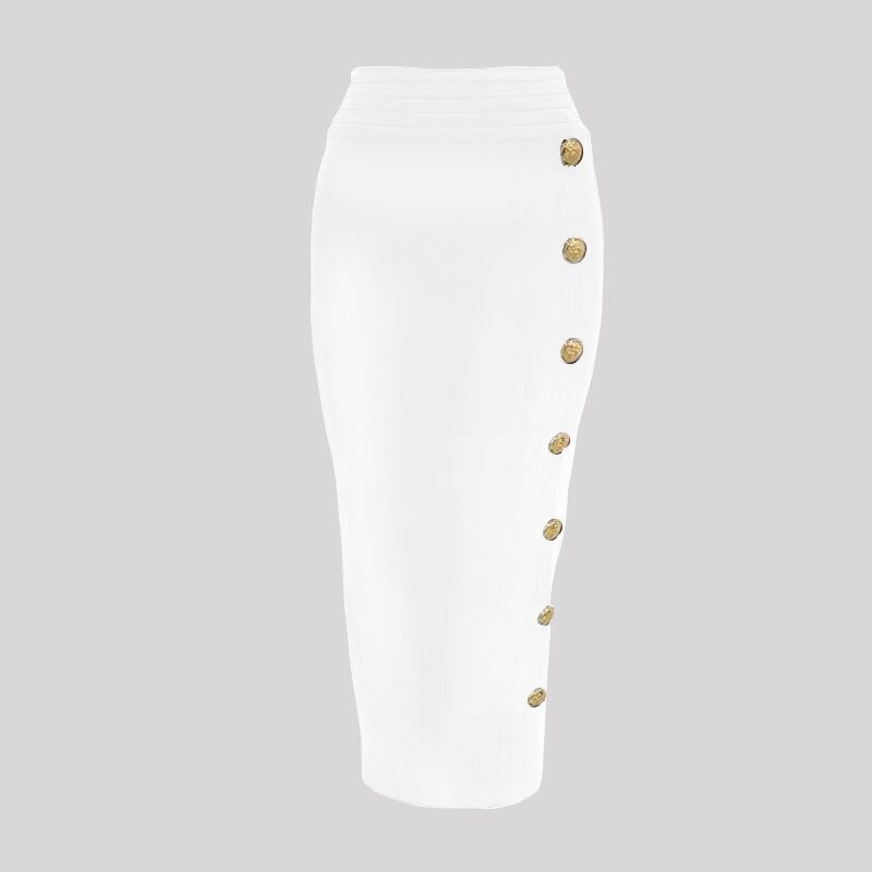 New Arrival Women Button Black Blue Red Bodycon Bandage Skirt Designer High Waist High Street Party Club Pencil Skirt 75cm