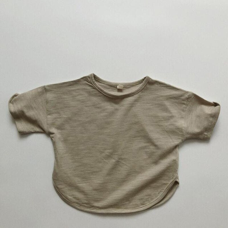 Style Summer Toddler Baby Girls Boys T-shirt Cotton Solid Color Short Sleeve Pullover T-shirt Children Clothing