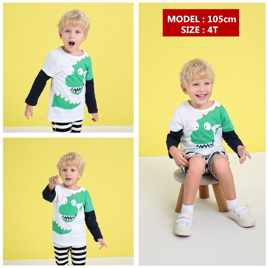 New Spring Children's Clothing Boy T-shirt Wholesale Big Dinosaur Pattern Baby Clothing Mother Kids Clothes With Cotton T