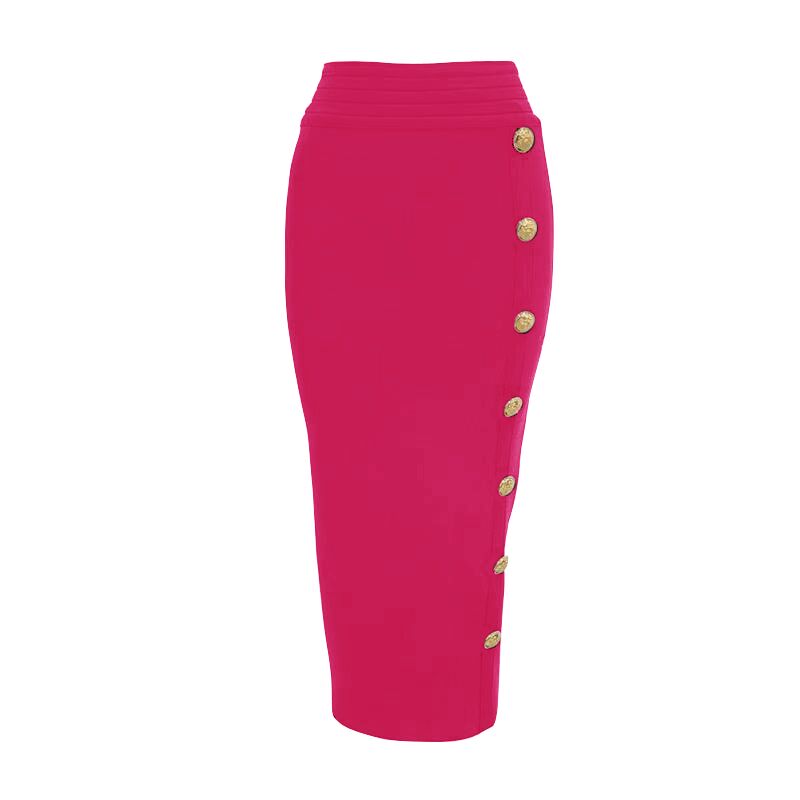 New Arrival Women Button Black Blue Red Bodycon Bandage Skirt Designer High Waist High Street Party Club Pencil Skirt 75cm