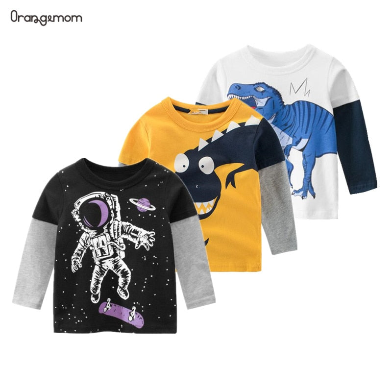New Spring Children's Clothing Boy T-shirt Wholesale Big Dinosaur Pattern Baby Clothing Mother Kids Clothes With Cotton T