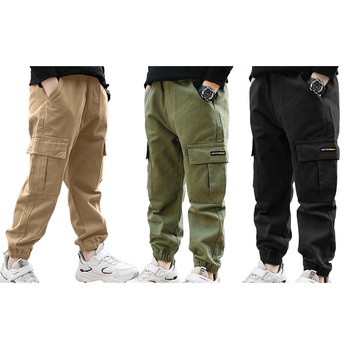 Kids Boys Sports Pants Fashion Pure Color Casual Cargo Pants For Teenage Boys Jogger Pants Children Trousers 6 8 10 12 14 Year