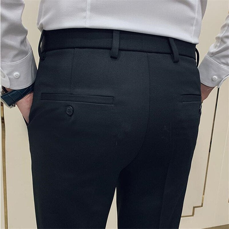 Men Pants Slim Fit Men Casual Ankle Length Pants Streetwear Men High Quality Black Gray Dress Suit Pant Man