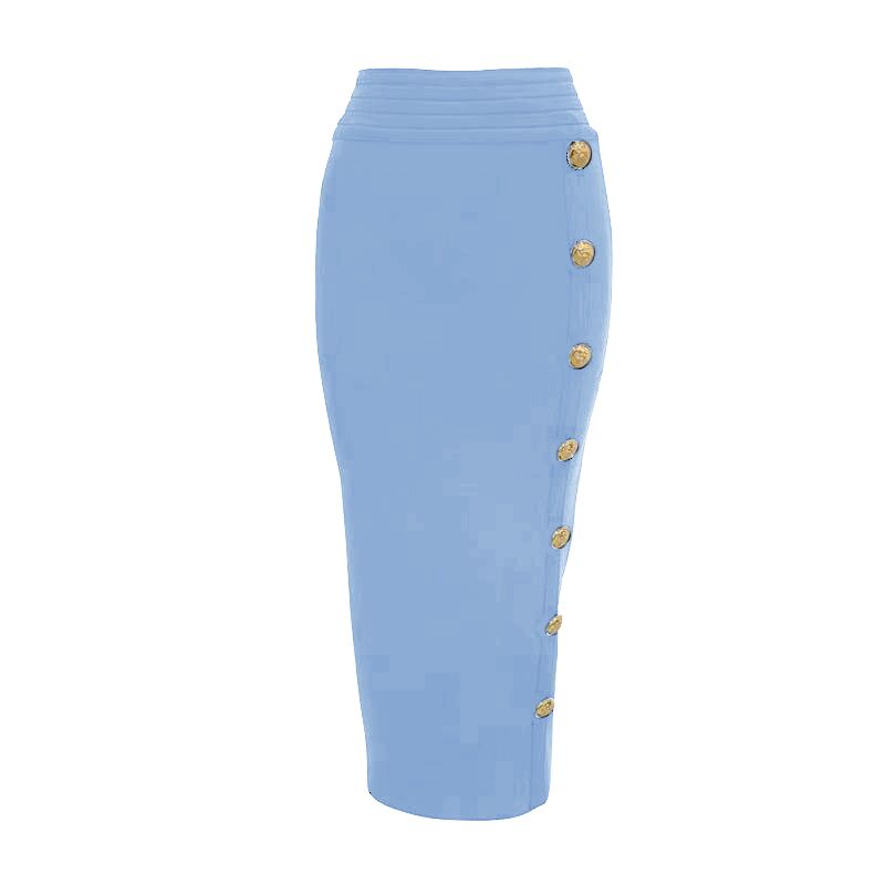 New Arrival Women Button Black Blue Red Bodycon Bandage Skirt Designer High Waist High Street Party Club Pencil Skirt 75cm