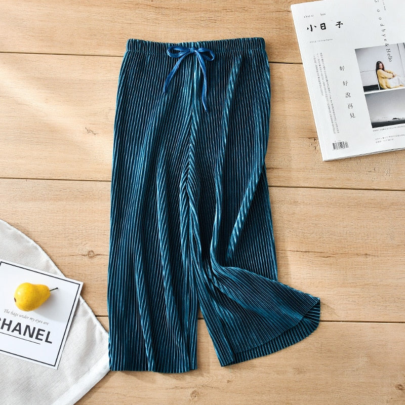 New Children's Pleated Wide-Leg Pants Summer Girl Kids Loose Casual Chiffon Ankle Length Pants Trousers WTP04