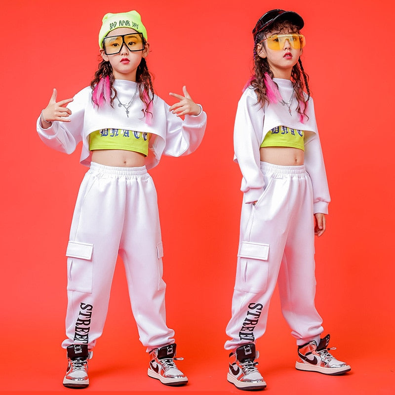 Kid Hip Hop Clothing Mock Neck Crop Top Long Sleeve Sweatshirt Jogger Sweat Pants for Girl Jazz Dance Costume Clothes Streetwear