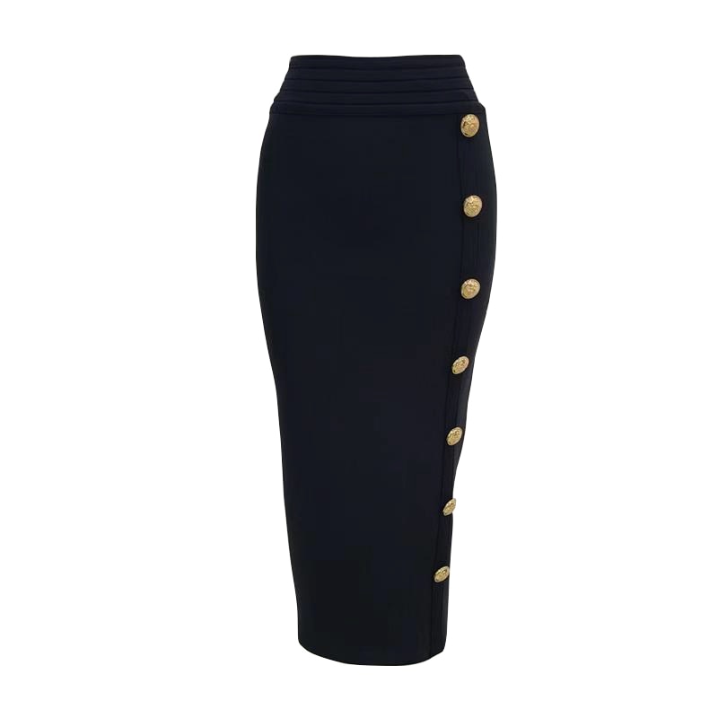 New Arrival Women Button Black Blue Red Bodycon Bandage Skirt Designer High Waist High Street Party Club Pencil Skirt 75cm