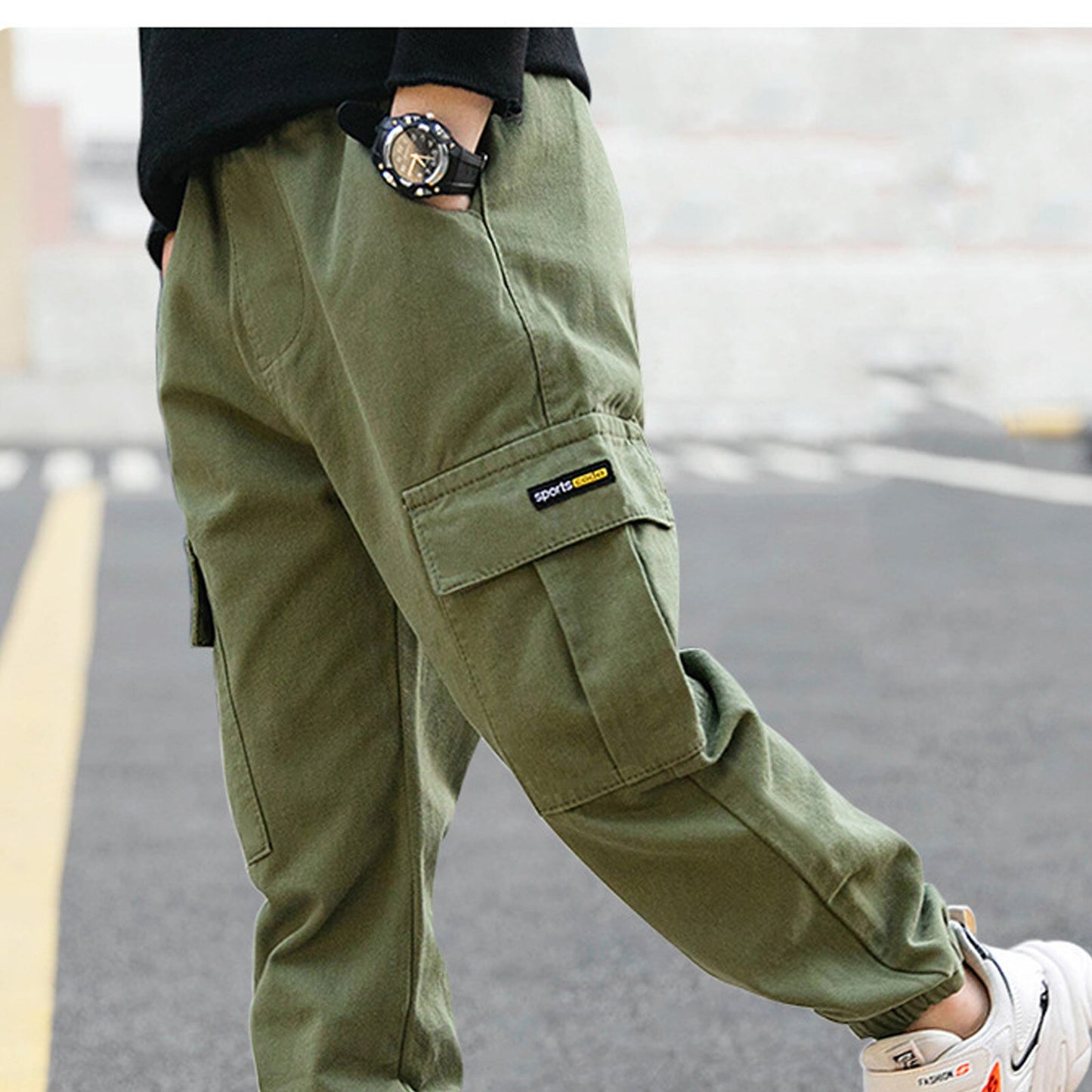 Kids Boys Sports Pants Fashion Pure Color Casual Cargo Pants For Teenage Boys Jogger Pants Children Trousers 6 8 10 12 14 Year