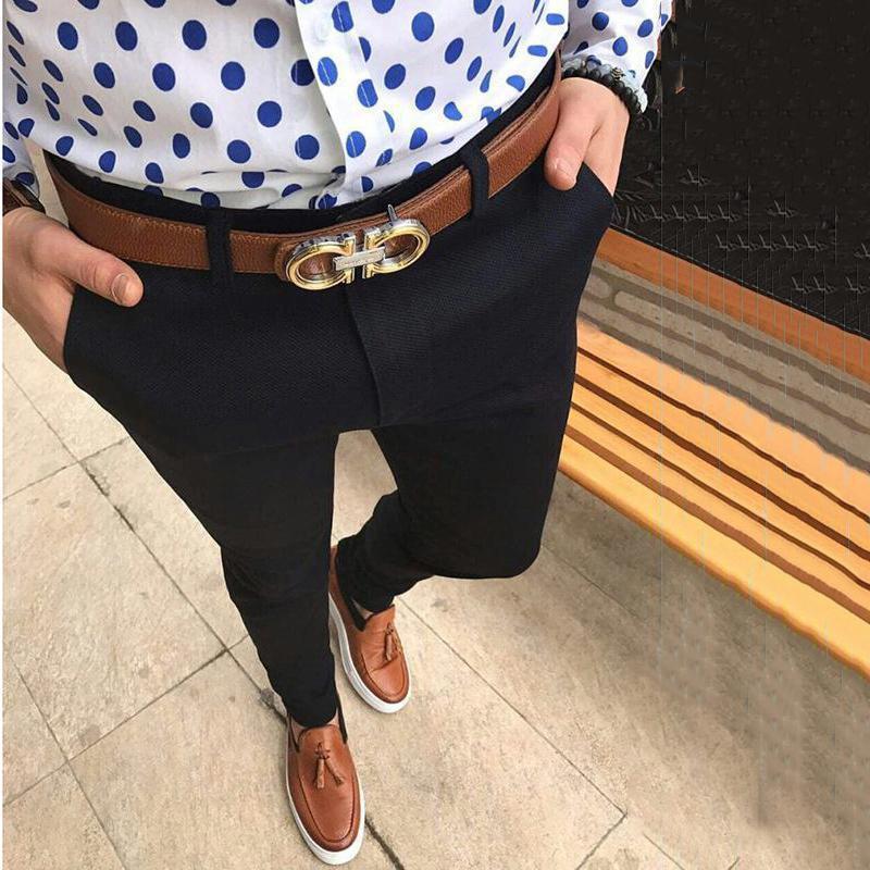 Men Fashion Casual Pants Social Business Slim Fit Tight Long Trousers Elasticity Formal Office Suit Dress Streetwear Clothing