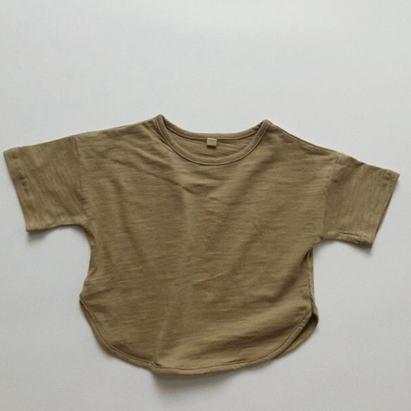 Style Summer Toddler Baby Girls Boys T-shirt Cotton Solid Color Short Sleeve Pullover T-shirt Children Clothing