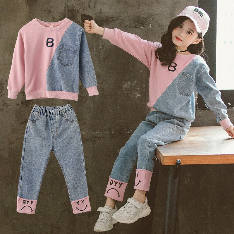 Children Clothing Set Hoodie Jeans Kids Tracksuit 2023 Spring Girls Costume Kids Sport Suits for Girls Clothes 6 8 10 12 Years