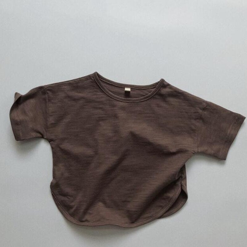 Style Summer Toddler Baby Girls Boys T-shirt Cotton Solid Color Short Sleeve Pullover T-shirt Children Clothing