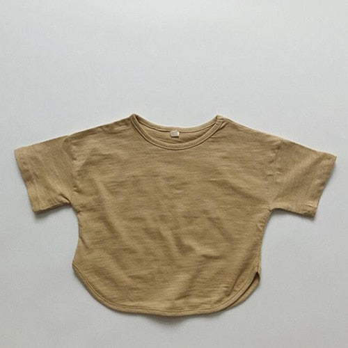 Style Summer Toddler Baby Girls Boys T-shirt Cotton Solid Color Short Sleeve Pullover T-shirt Children Clothing