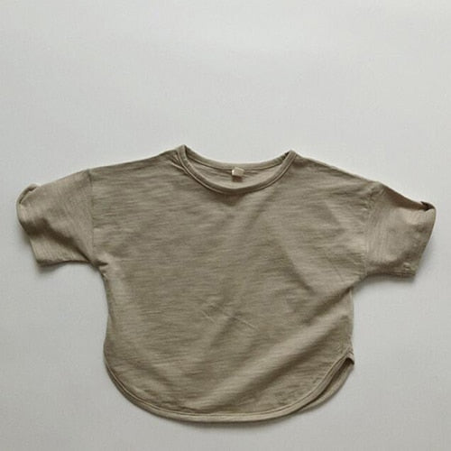 Style Summer Toddler Baby Girls Boys T-shirt Cotton Solid Color Short Sleeve Pullover T-shirt Children Clothing