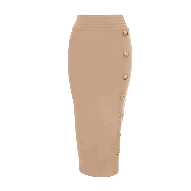 New Arrival Women Button Black Blue Red Bodycon Bandage Skirt Designer High Waist High Street Party Club Pencil Skirt 75cm