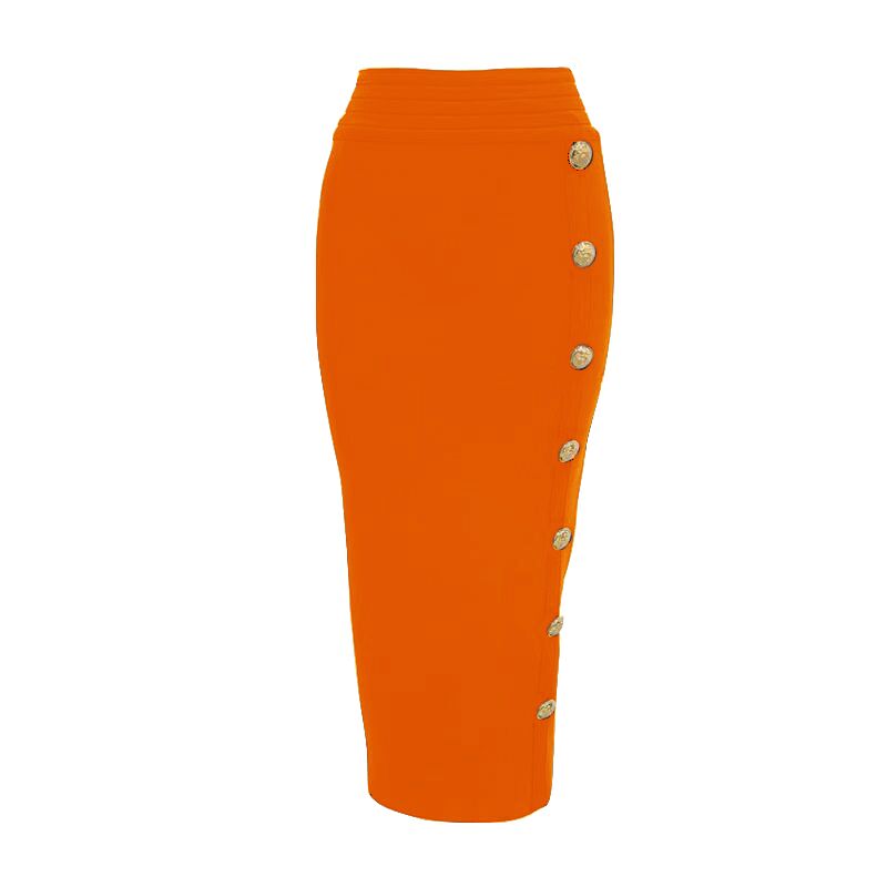 New Arrival Women Button Black Blue Red Bodycon Bandage Skirt Designer High Waist High Street Party Club Pencil Skirt 75cm