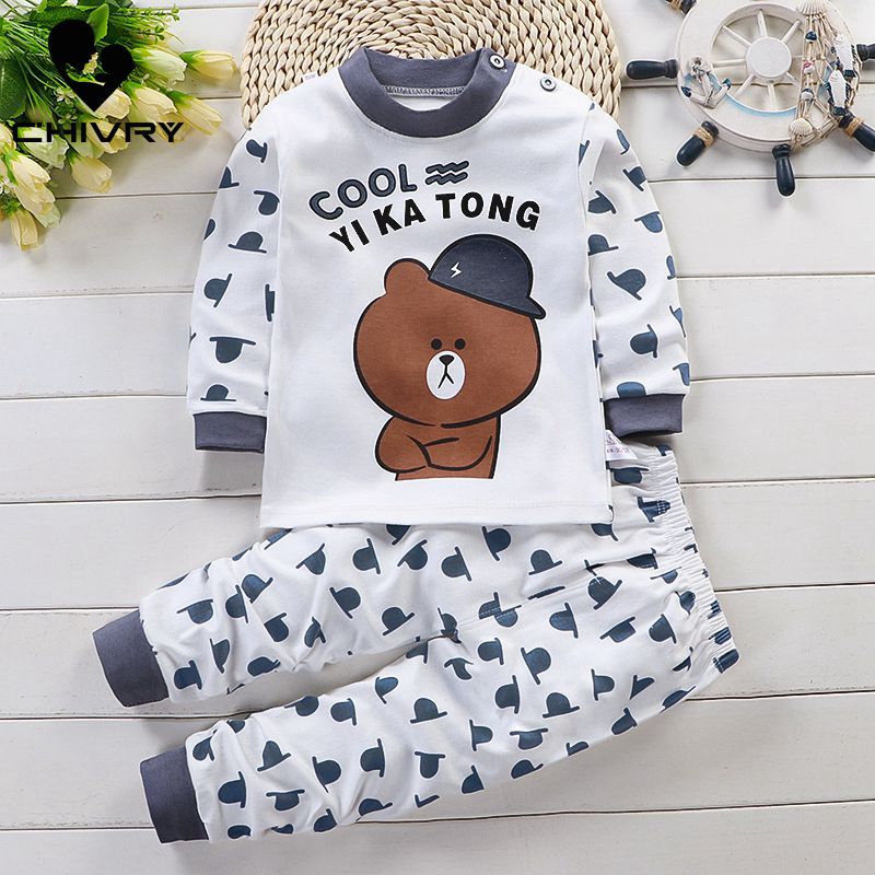 Newborn Kids Boys Girls Pajama Sets Cartoon Long Sleeve Cute T-Shirt Tops with Pants Toddler Baby Autumn Sleeping Clothes