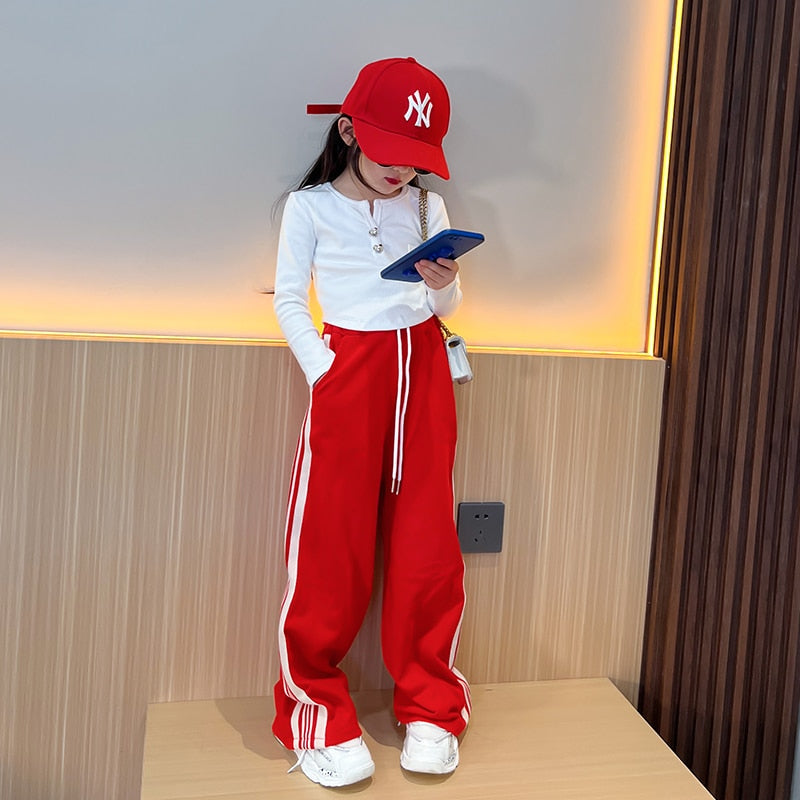 Spring Autumn Girls Pants Baby Trousers Kids Sweat Pants For Toddler Children Pants Fashion Striped Wide Leg 5-13Y