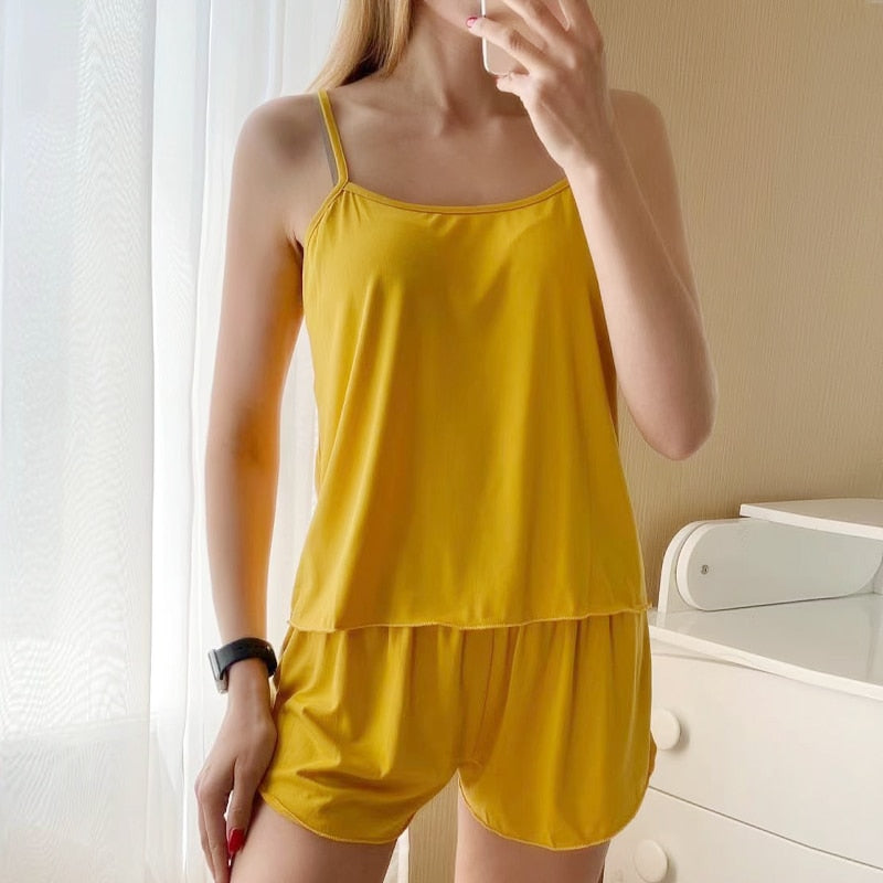 Summer Pajamas Set for Women Sexy Home Clothes SleepwearTank Top Suits with Shorts Cute Underwear Soft Nightwear Sleeveless