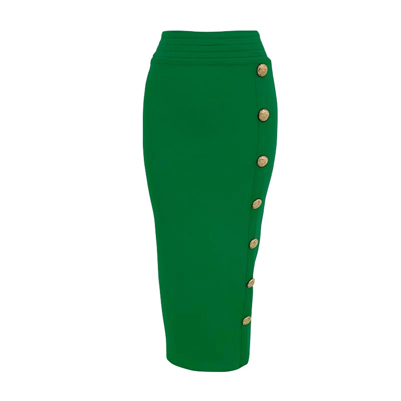 New Arrival Women Button Black Blue Red Bodycon Bandage Skirt Designer High Waist High Street Party Club Pencil Skirt 75cm
