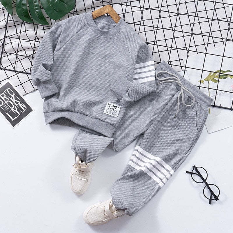 Spring Striped Baby Boys Workout Sweatshirt + Drawstring Sweatpant Sets Kids Tracksuit Child Jumper Pant Jogger Set 2-11 Years